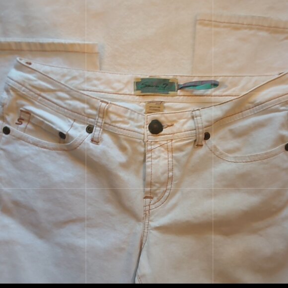 Seven 🍁Jeans Ivory Bone Lightly Spotted Throughout Lower Rise Denim Jeans 🍁 - Picture 11 of 13